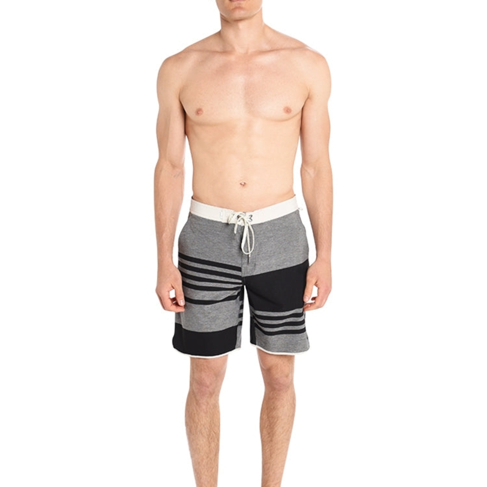 Vuori Black and Gray Striped Board Shorts